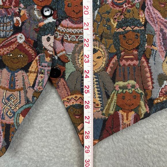 Vtg Facets Tapestry Vest Multicultural Child Motif 1X Grandmacore Teacher Style - Picture 5 of 8